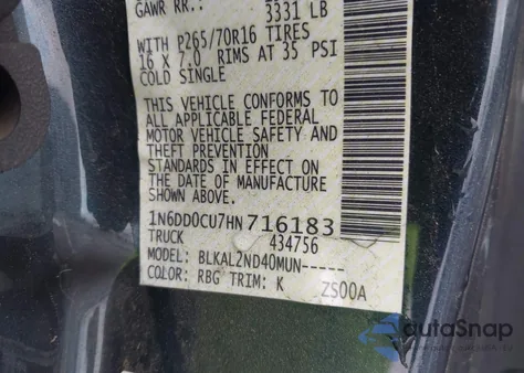 2017 Nissan Frontier Sv из США, поврежденный, VIN 1N6DD0CU7HN716183